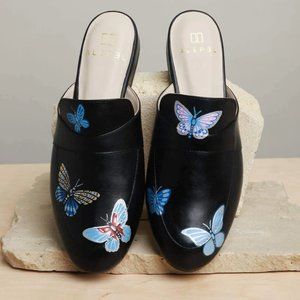 Alepel Blue Butterflies Hand Painted Mules